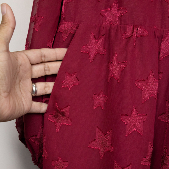 Torrid fuchsia star chiffon tiered midi dress-3 - Picture 3 of 6